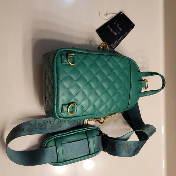 Bambi Loungefly X Disney Green Quilted Pattern Crossbody Sling Matching Coin Bag - Picture 14 of 16